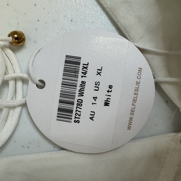 Selfie Leslie Lovers Lane Dress Womens XL Fit Large White Lace Trim Puff Sleeve - Picture 10 of 16